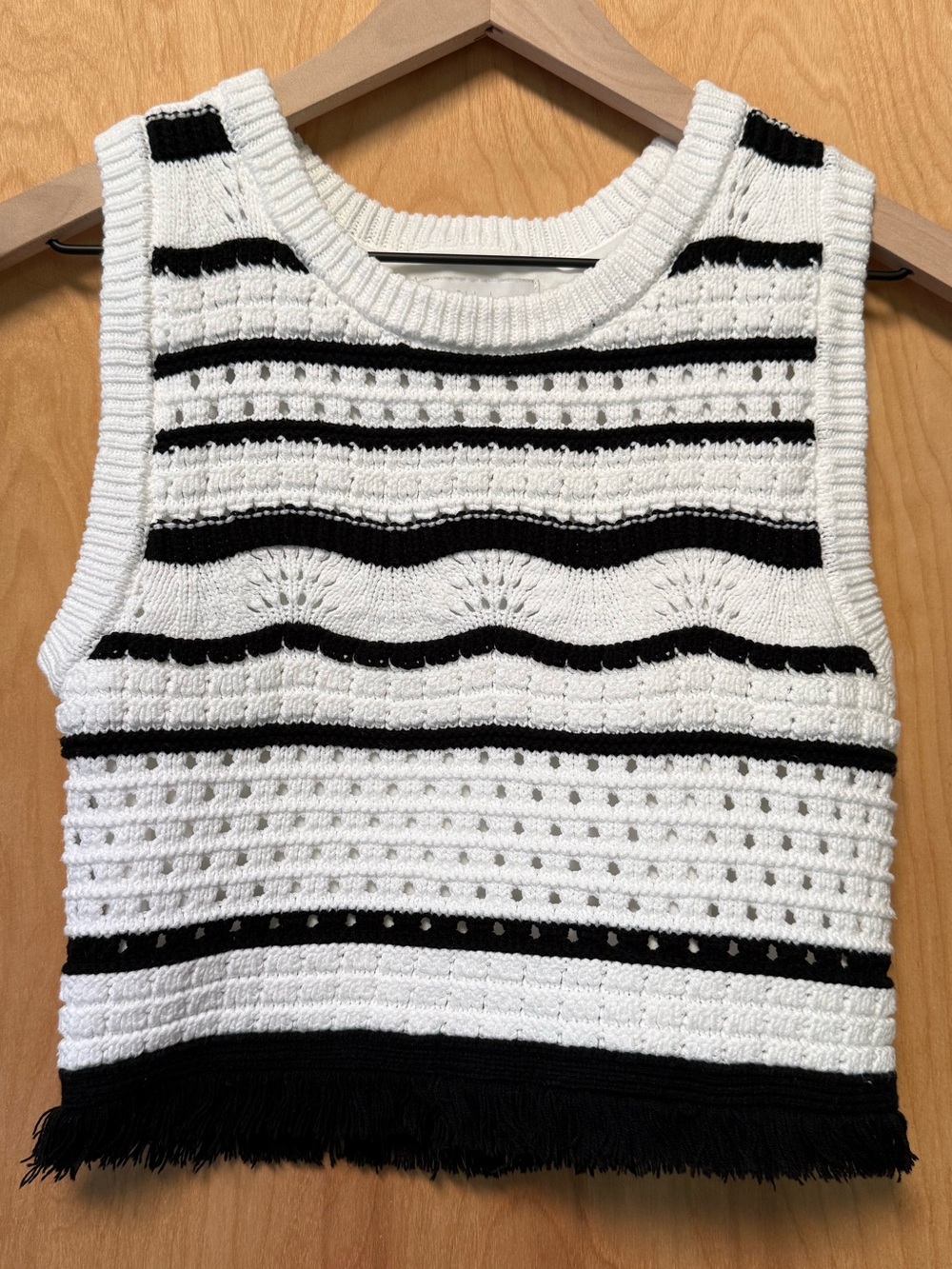 XS House of Harlow Black & White Striped Crochet Crop Tank Coord Set Available